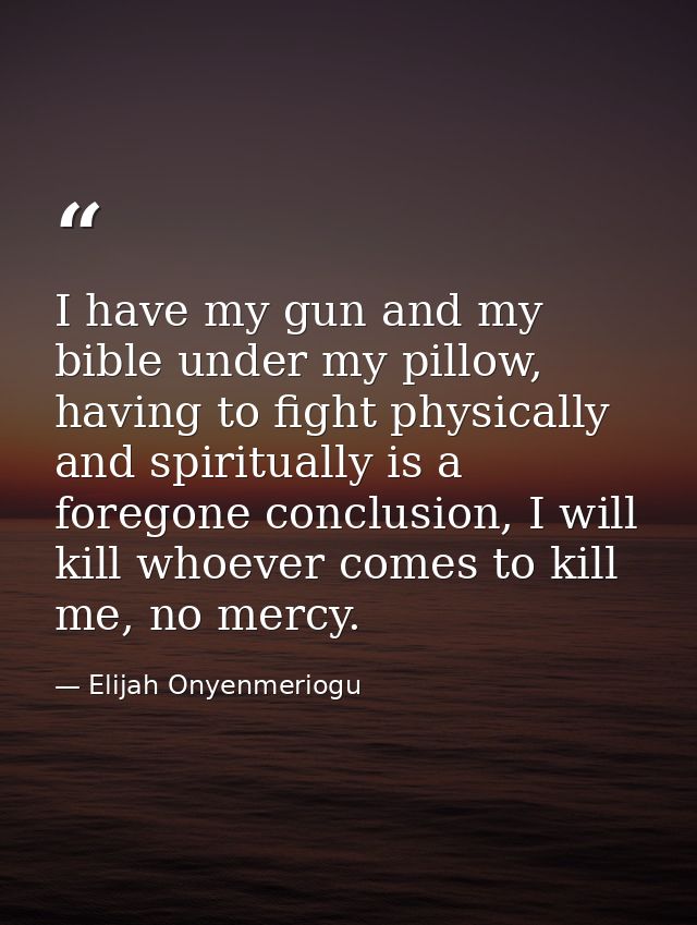 I have my gun and my bible under my pillow, having to fight physically and spiritually is a foregone conclusion, I will  — Elijah Onyenmeriogu