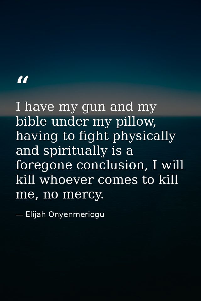 I have my gun and my bible under my pillow, having to fight physically and spiritually is a foregone conclusion, I will  — Elijah Onyenmeriogu