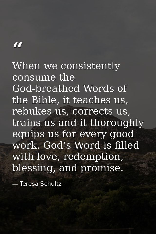 When we consistently consume the God-breathed Words of the Bible, it teaches us, rebukes us, corrects us, trains us and  — Teresa Schultz