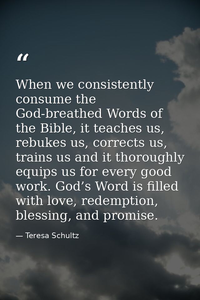 When we consistently consume the God-breathed Words of the Bible, it teaches us, rebukes us, corrects us, trains us and  — Teresa Schultz
