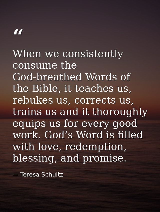 When we consistently consume the God-breathed Words of the Bible, it teaches us, rebukes us, corrects us, trains us and  — Teresa Schultz