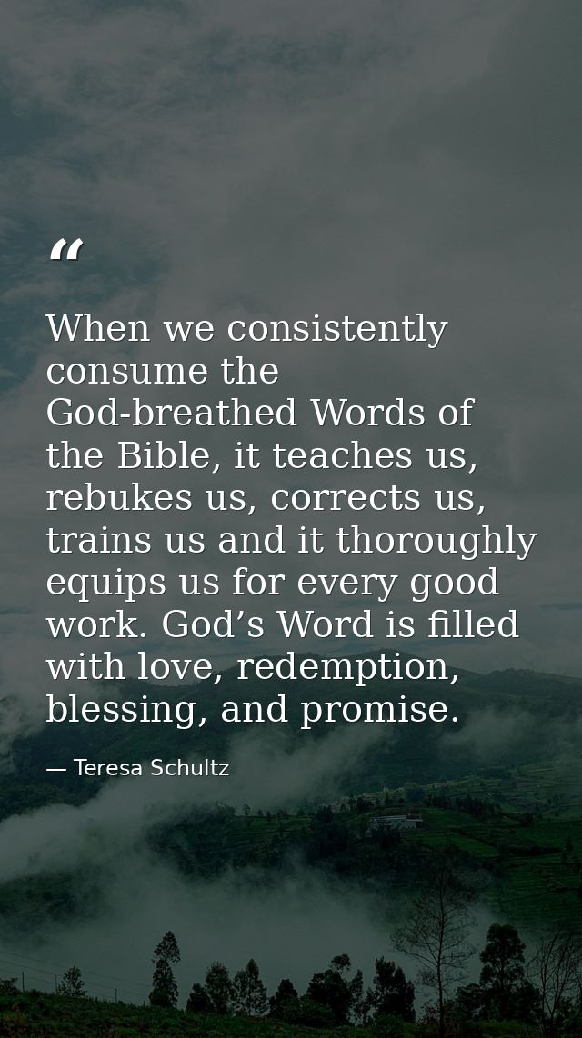 When we consistently consume the God-breathed Words of the Bible, it teaches us, rebukes us, corrects us, trains us and  — Teresa Schultz