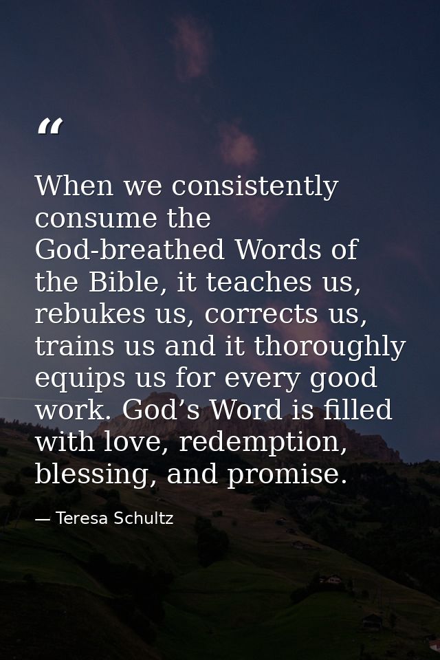 When we consistently consume the God-breathed Words of the Bible, it teaches us, rebukes us, corrects us, trains us and  — Teresa Schultz