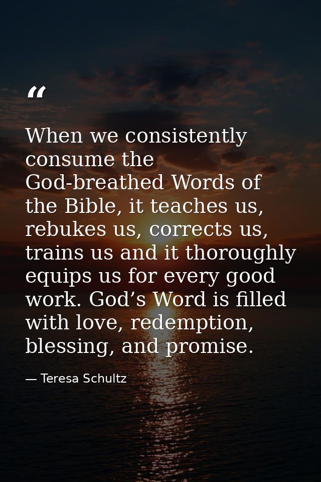 When we consistently consume the God-breathed Words of the Bible, it teaches us, rebukes us, corrects us, trains us and  — Teresa Schultz
