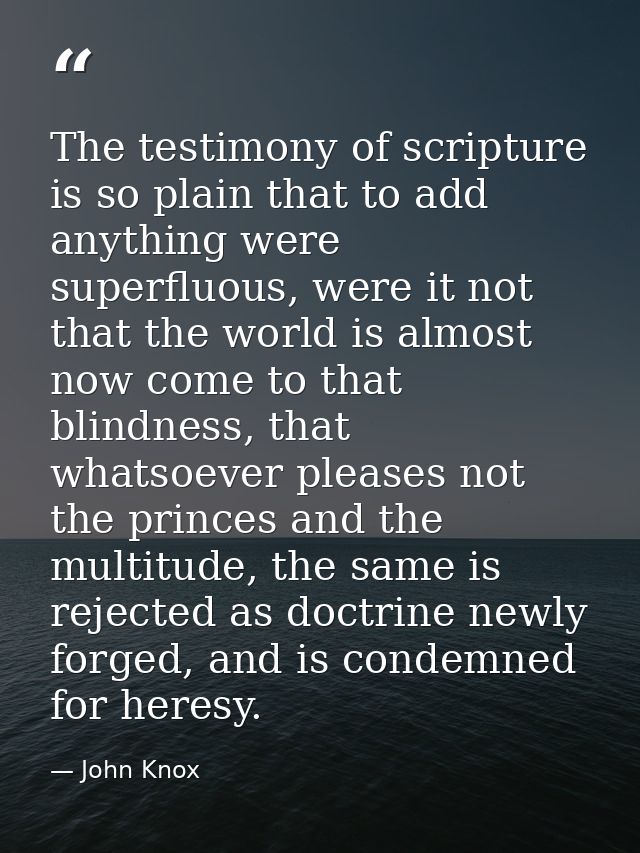 The testimony of scripture is so plain that to add anything were superfluous, were it not that the world is almost now c — John Knox