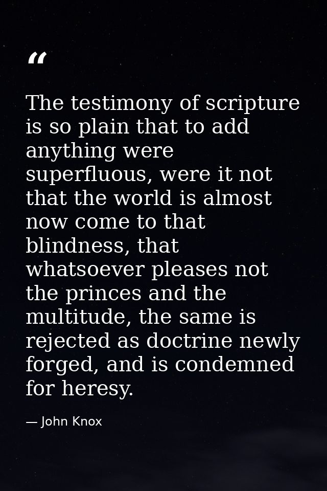 The testimony of scripture is so plain that to add anything were superfluous, were it not that the world is almost now c — John Knox