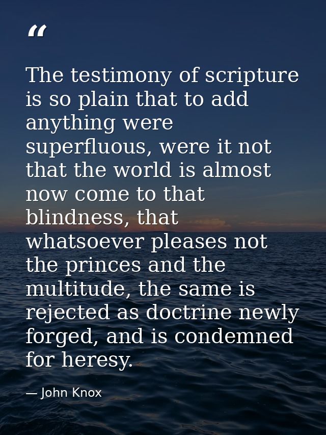 The testimony of scripture is so plain that to add anything were superfluous, were it not that the world is almost now c — John Knox