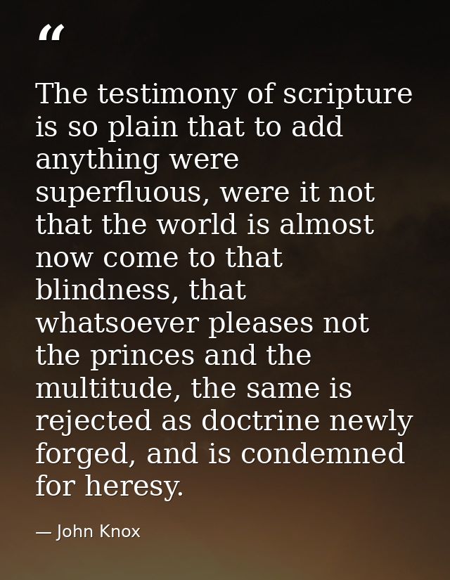 The testimony of scripture is so plain that to add anything were superfluous, were it not that the world is almost now c — John Knox