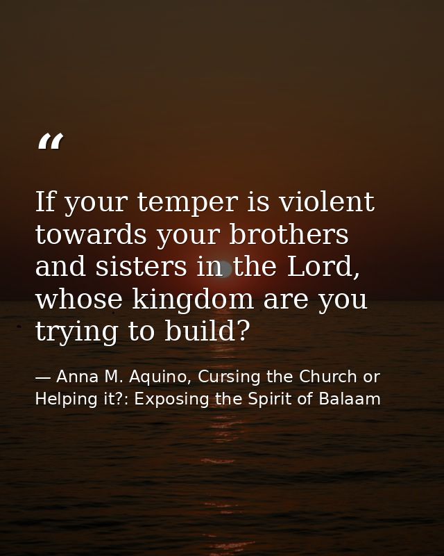 If your temper is violent towards your brothers and sisters in the Lord, whose kingdom are you trying to build? — Anna M. Aquino, Cursing the Church or Helping it?: Exposing the Spirit of Balaam