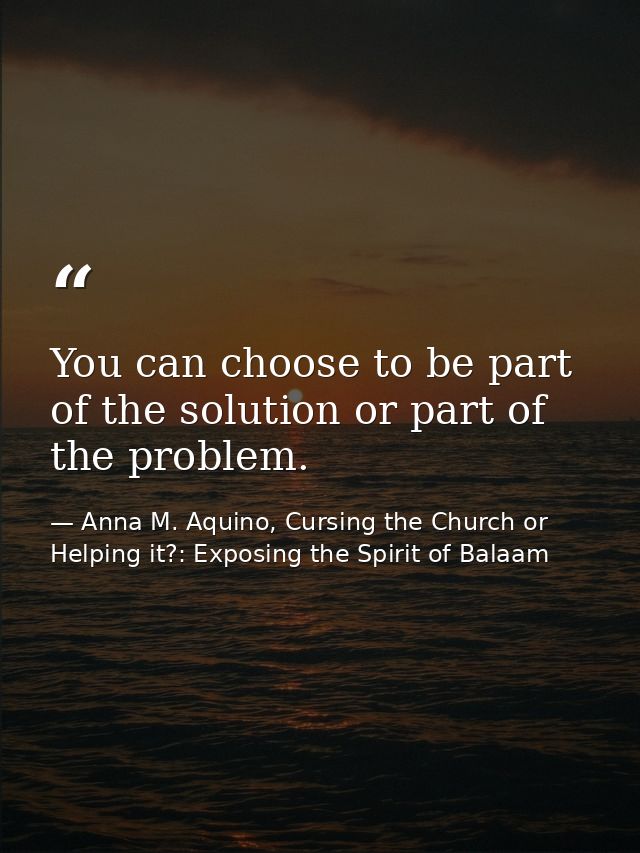 You can choose to be part of the solution or part of the problem. — Anna M. Aquino, Cursing the Church or Helping it?: Exposing the Spirit of Balaam