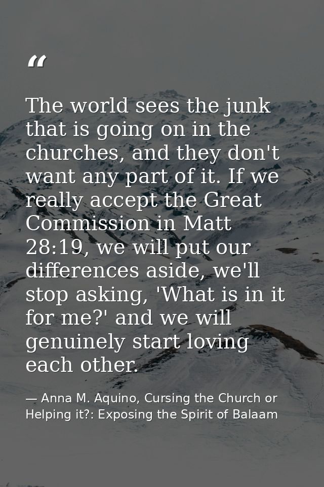 The world sees the junk that is going on in the churches, and they don't want any part of it. If we really accept the Gr — Anna M. Aquino, Cursing the Church or Helping it?: Exposing the Spirit of Balaam