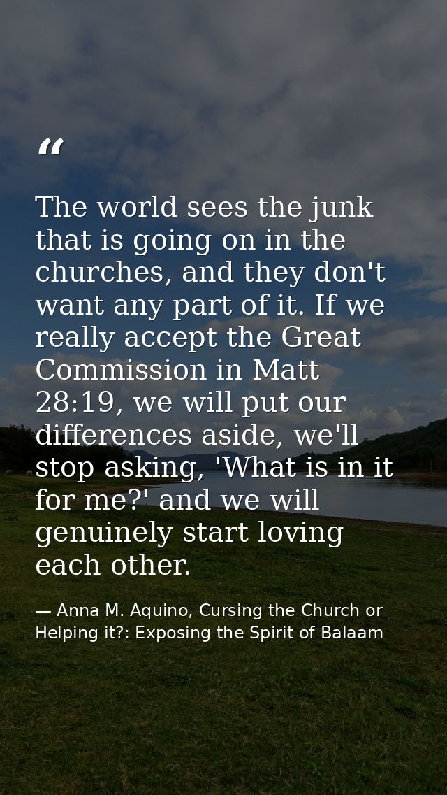 The world sees the junk that is going on in the churches, and they don't want any part of it. If we really accept the Gr — Anna M. Aquino, Cursing the Church or Helping it?: Exposing the Spirit of Balaam
