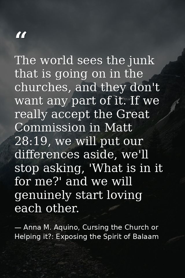 The world sees the junk that is going on in the churches, and they don't want any part of it. If we really accept the Gr — Anna M. Aquino, Cursing the Church or Helping it?: Exposing the Spirit of Balaam