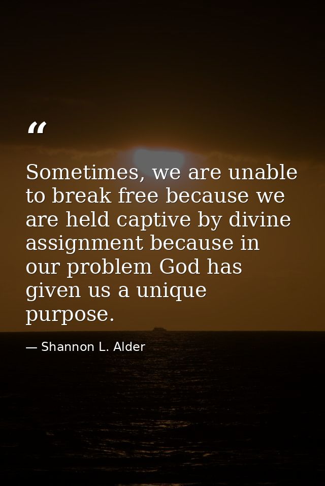 Sometimes, we are unable to break free because we are held captive by divine assignment because in our problem God has g — Shannon L. Alder