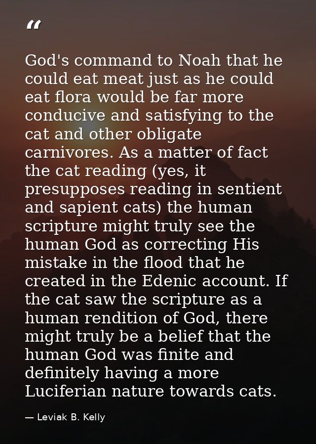 God's command to Noah that he could eat meat just as he could eat flora would be far more conducive and satisfying to th — Leviak B. Kelly