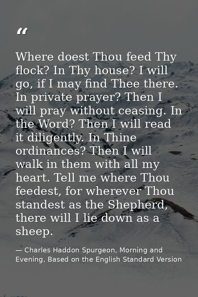 Where doest Thou feed Thy flock? In Thy house? I will go, if I may find Thee there. In private prayer? Then I will pray  — Charles Haddon Spurgeon, Morning and Evening, Based on the English Standard Version
