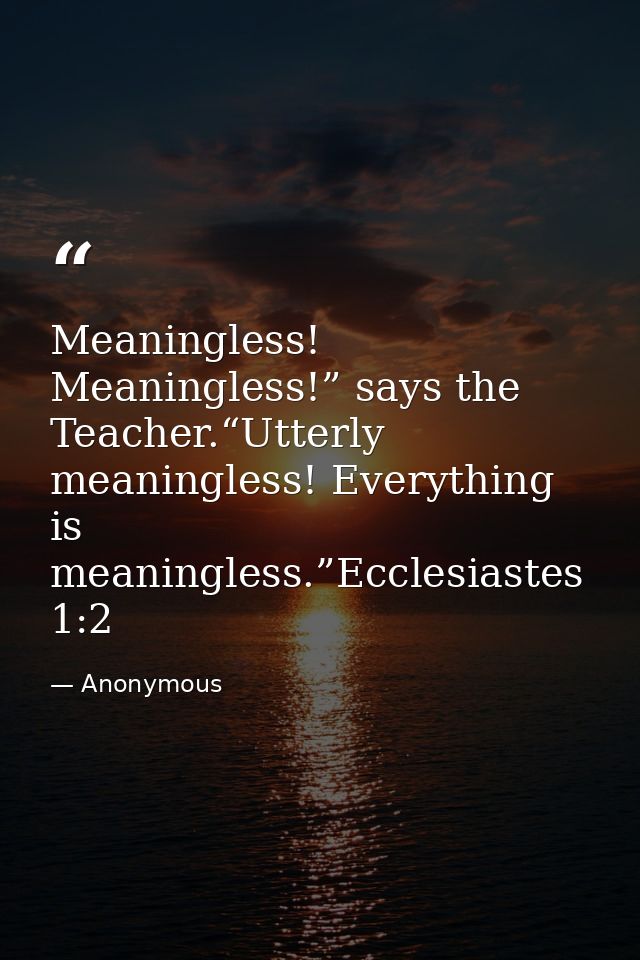 Meaningless! Meaningless!” says the Teacher.“Utterly meaningless! Everything is meaningless.”Ecclesiastes 1:2 — Anonymous