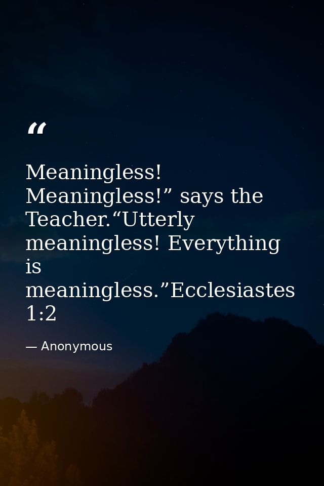 Meaningless! Meaningless!” says the Teacher.“Utterly meaningless! Everything is meaningless.”Ecclesiastes 1:2 — Anonymous