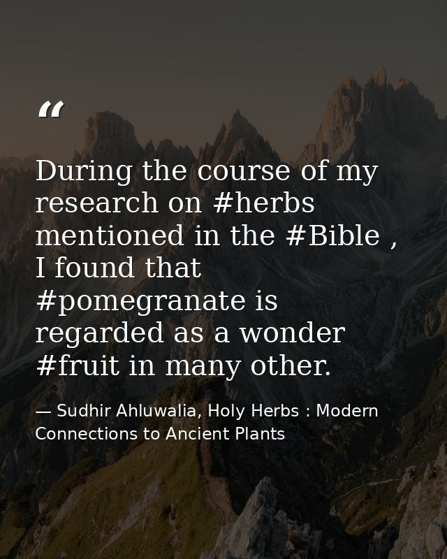 During the course of my research on #herbs mentioned in the #Bible , I found that #pomegranate is regarded as a wonder # — Sudhir Ahluwalia, Holy Herbs : Modern Connections to Ancient Plants