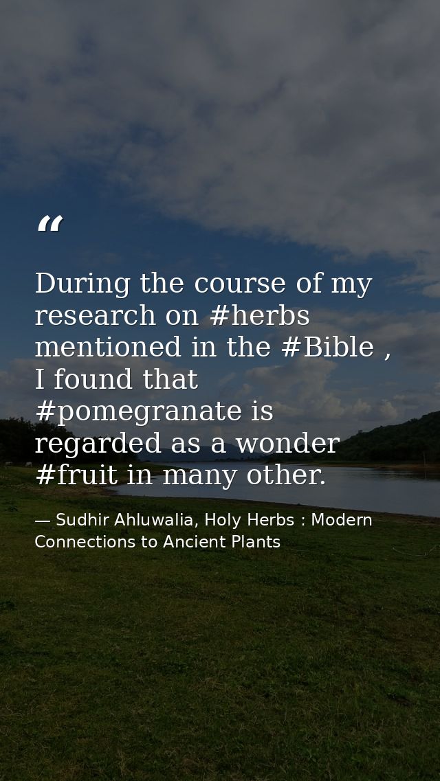 During the course of my research on #herbs mentioned in the #Bible , I found that #pomegranate is regarded as a wonder # — Sudhir Ahluwalia, Holy Herbs : Modern Connections to Ancient Plants