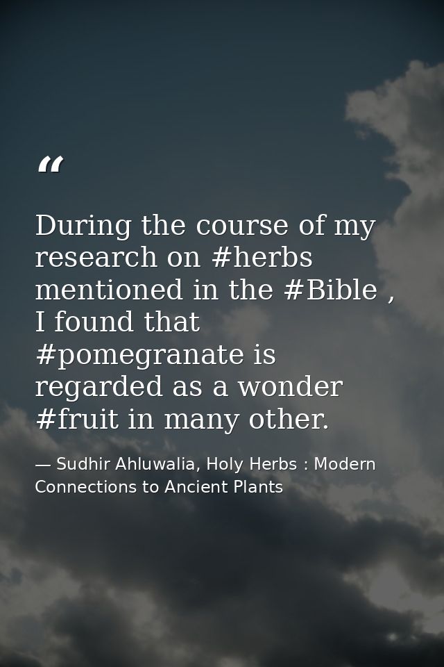 During the course of my research on #herbs mentioned in the #Bible , I found that #pomegranate is regarded as a wonder # — Sudhir Ahluwalia, Holy Herbs : Modern Connections to Ancient Plants