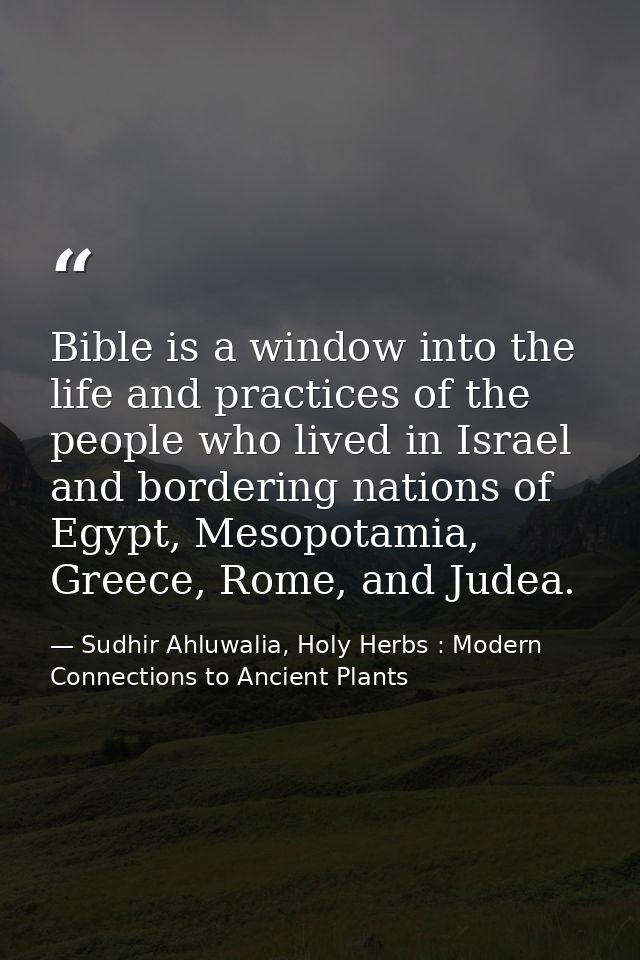 Bible is a window into the life and practices of the people who lived in Israel and bordering nations of Egypt, Mesopota — Sudhir Ahluwalia, Holy Herbs : Modern Connections to Ancient Plants