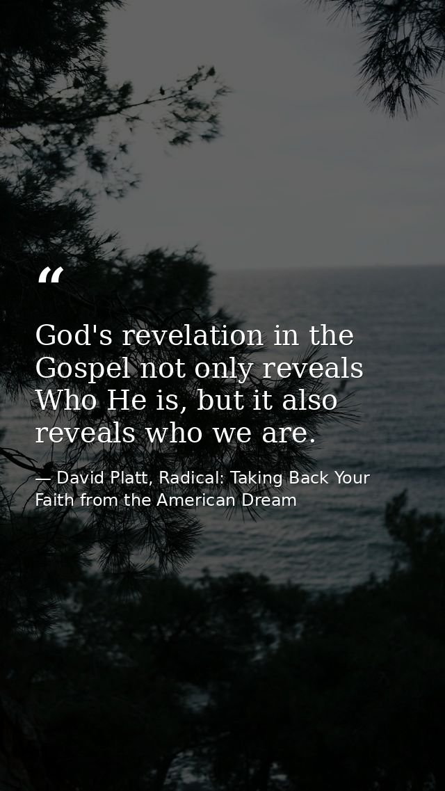God's revelation in the Gospel not only reveals Who He is, but it also reveals who we are. — David Platt, Radical: Taking Back Your Faith from the American Dream