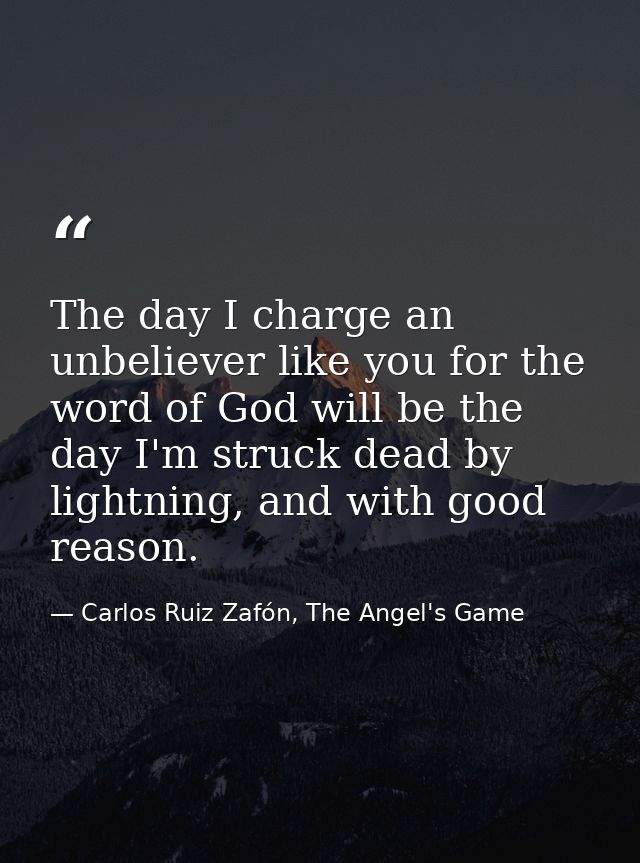 The day I charge an unbeliever like you for the word of God will be the day I'm struck dead by lightning, and with good  — Carlos Ruiz Zafón, The Angel's Game