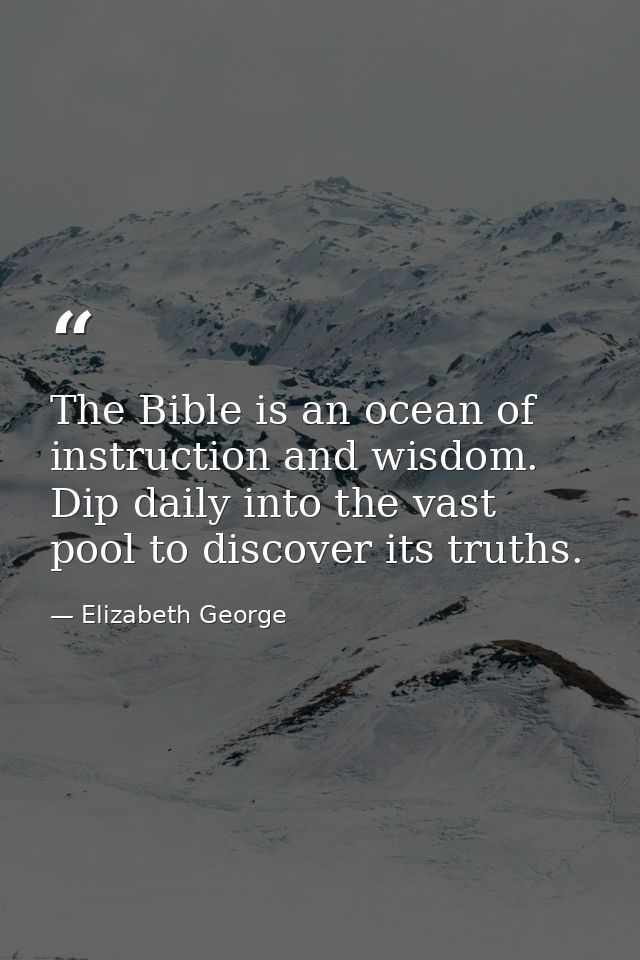 The Bible is an ocean of instruction and wisdom. Dip daily into the vast pool to discover its truths. — Elizabeth George