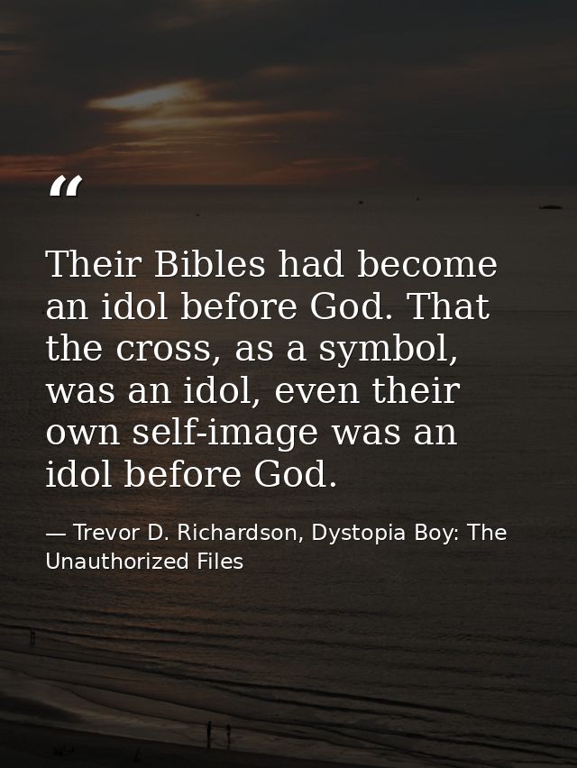 Their Bibles had become an idol before God. That the cross, as a symbol, was an idol, even their own self-image was an i — Trevor D. Richardson, Dystopia Boy: The Unauthorized Files