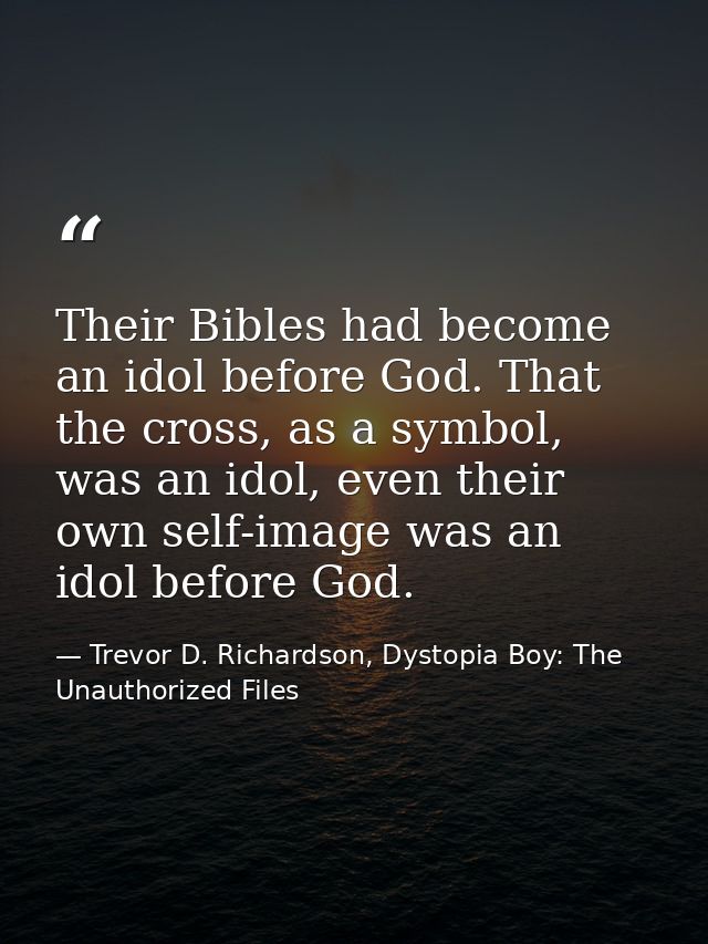 Their Bibles had become an idol before God. That the cross, as a symbol, was an idol, even their own self-image was an i — Trevor D. Richardson, Dystopia Boy: The Unauthorized Files