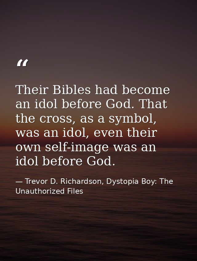 Their Bibles had become an idol before God. That the cross, as a symbol, was an idol, even their own self-image was an i — Trevor D. Richardson, Dystopia Boy: The Unauthorized Files