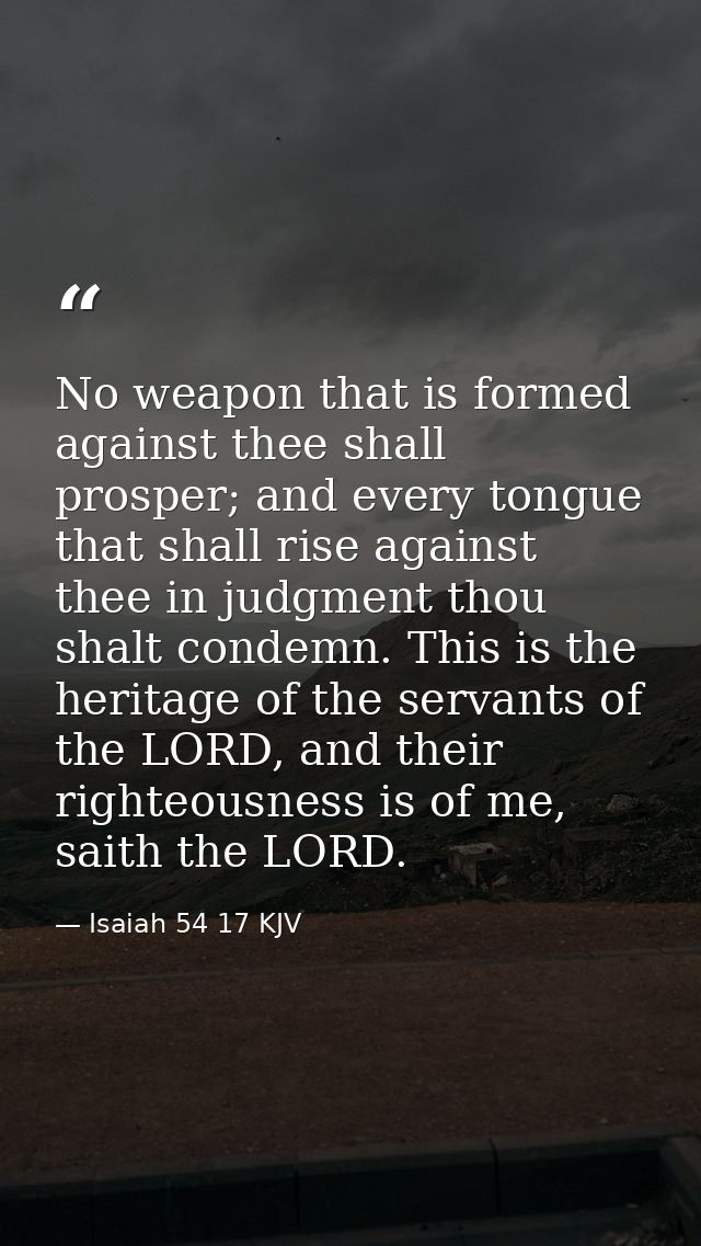 No weapon that is formed against thee shall prosper; and every tongue that shall rise against thee in judgment thou shal — Isaiah 54 17 KJV