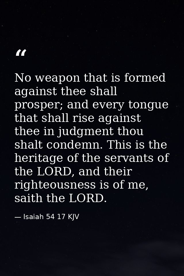 No weapon that is formed against thee shall prosper; and every tongue that shall rise against thee in judgment thou shal — Isaiah 54 17 KJV