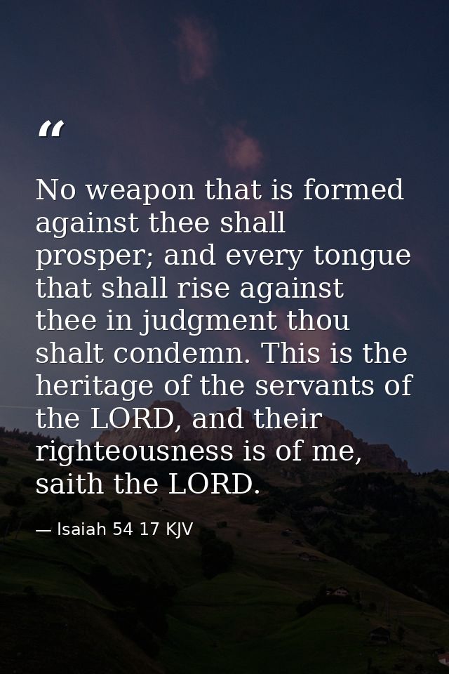 No weapon that is formed against thee shall prosper; and every tongue that shall rise against thee in judgment thou shal — Isaiah 54 17 KJV
