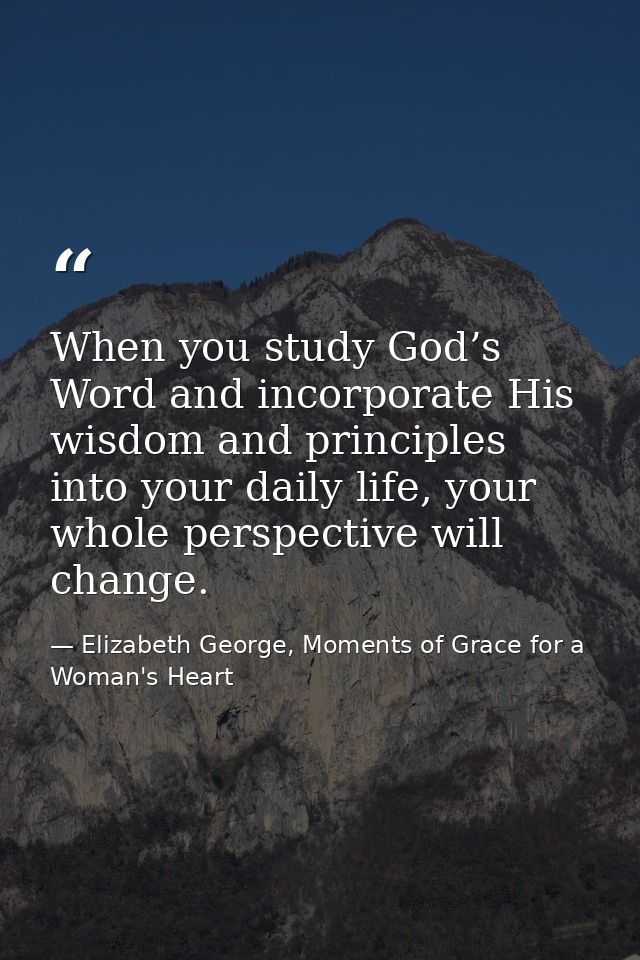 When you study God’s Word and incorporate His wisdom and principles into your daily life, your whole perspective will ch — Elizabeth George, Moments of Grace for a Woman's Heart