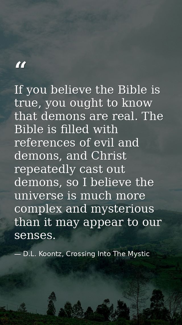If you believe the Bible is true, you ought to know that demons are real. The Bible is filled with references of evil an — D.L. Koontz, Crossing Into The Mystic