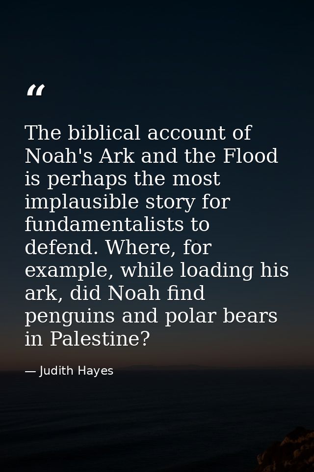 The biblical account of Noah's Ark and the Flood is perhaps the most implausible story for fundamentalists to defend. Wh — Judith Hayes