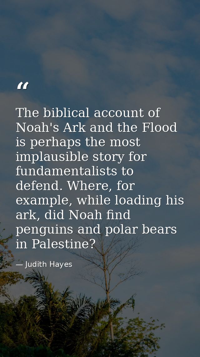 The biblical account of Noah's Ark and the Flood is perhaps the most implausible story for fundamentalists to defend. Wh — Judith Hayes