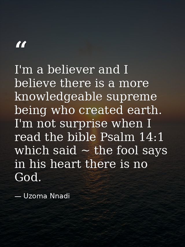 I'm a believer and I believe there is a more knowledgeable supreme being who created earth. I'm not surprise when I read — Uzoma Nnadi