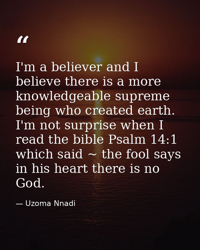 I'm a believer and I believe there is a more knowledgeable supreme being who created earth. I'm not surprise when I read — Uzoma Nnadi