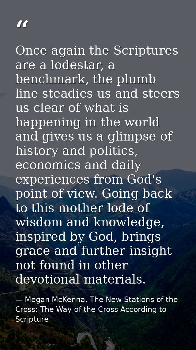 Once again the Scriptures are a lodestar, a benchmark, the plumb line steadies us and steers us clear of what is happeni — Megan McKenna, The New Stations of the Cross: The Way of the Cross According to Scripture