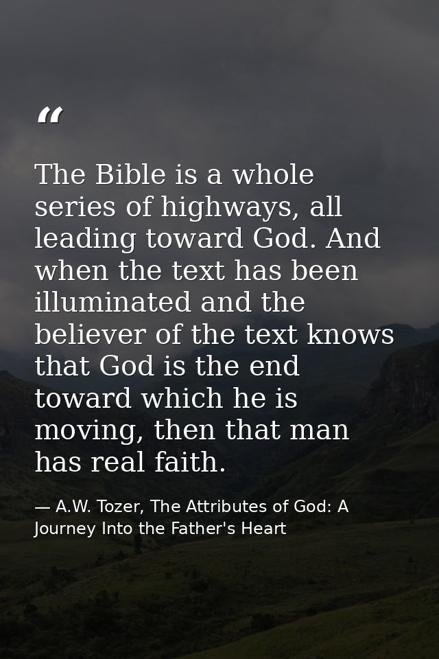 The Bible is a whole series of highways, all leading toward God. And when the text has been illuminated and the believer — A.W. Tozer, The Attributes of God: A Journey Into the Father's Heart