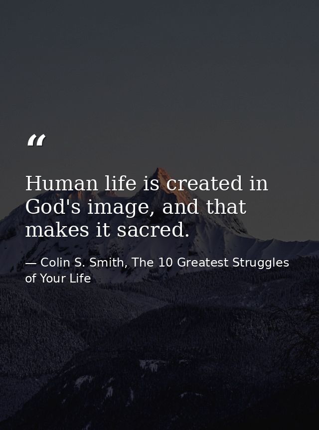 Human life is created in God's image, and that makes it sacred. — Colin S. Smith, The 10 Greatest Struggles of Your Life