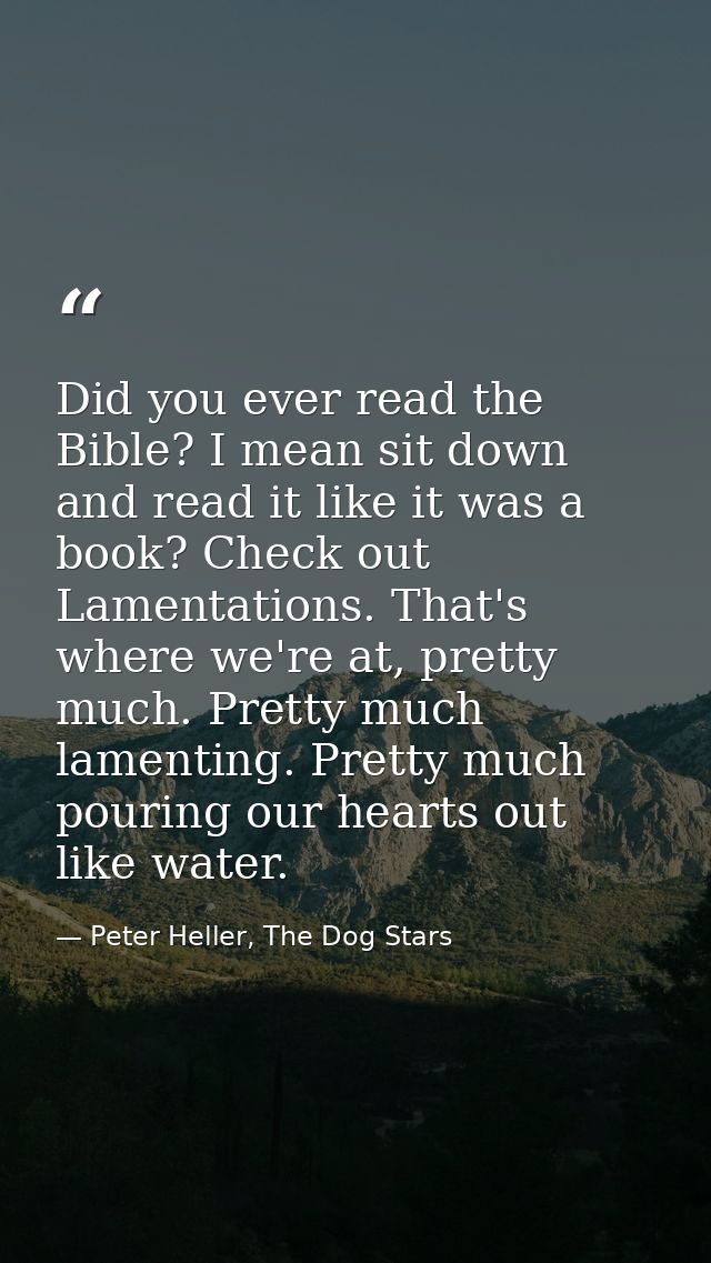 Did you ever read the Bible? I mean sit down and read it like it was a book? Check out Lamentations. That's where we're  — Peter Heller, The Dog Stars
