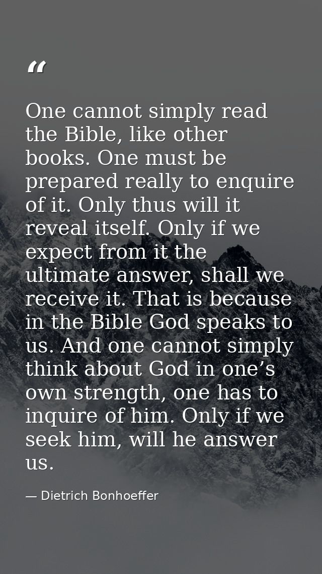 One cannot simply read the Bible, like other books. One must be prepared really to enquire of it. Only thus will it reve — Dietrich Bonhoeffer