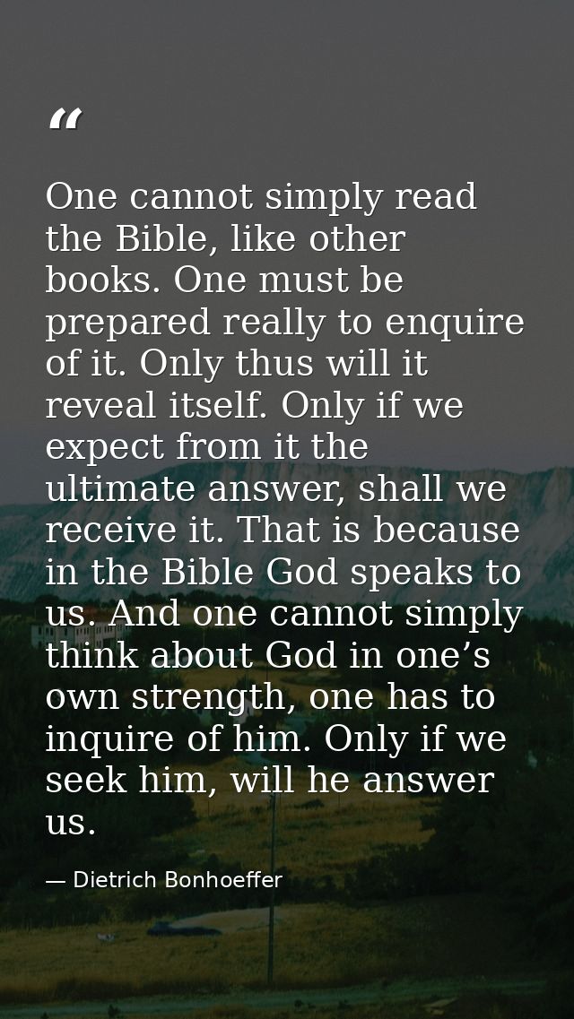 One cannot simply read the Bible, like other books. One must be prepared really to enquire of it. Only thus will it reve — Dietrich Bonhoeffer