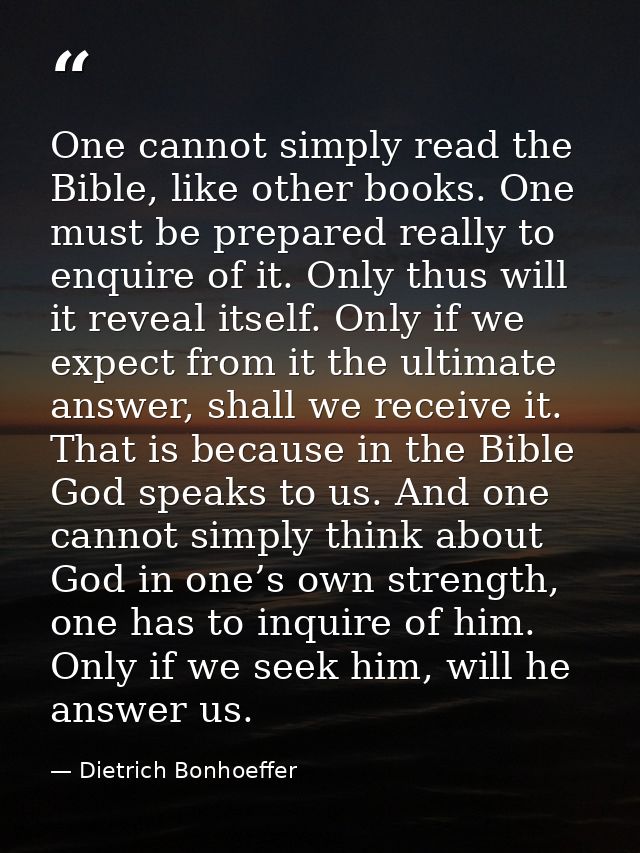 One cannot simply read the Bible, like other books. One must be prepared really to enquire of it. Only thus will it reve — Dietrich Bonhoeffer