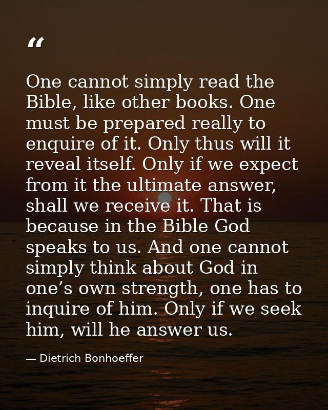 One cannot simply read the Bible, like other books. One must be prepared really to enquire of it. Only thus will it reve — Dietrich Bonhoeffer