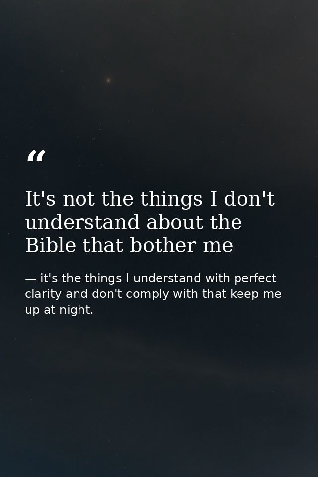 It's not the things I don't understand about the Bible that bother me — it's the things I understand with perfect clarity and don't comply with that keep me up at night.